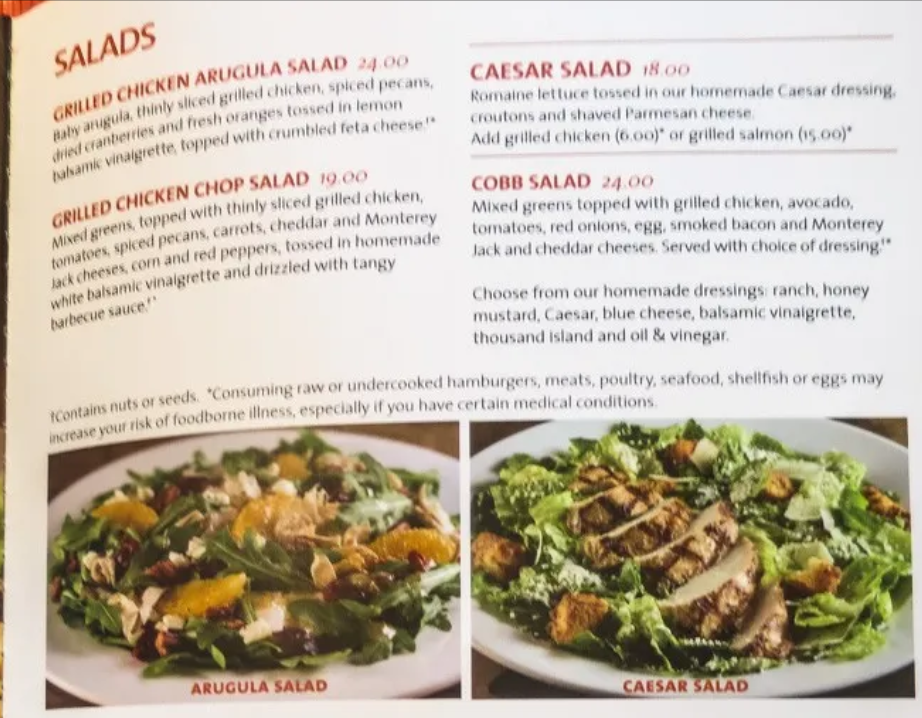 Salads Menu at Hard Rock Cafe