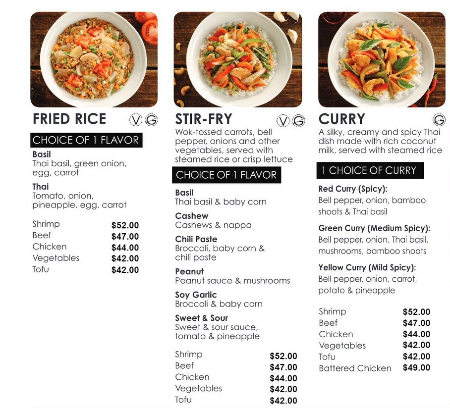 Thai Curry and fries rice Menu Items