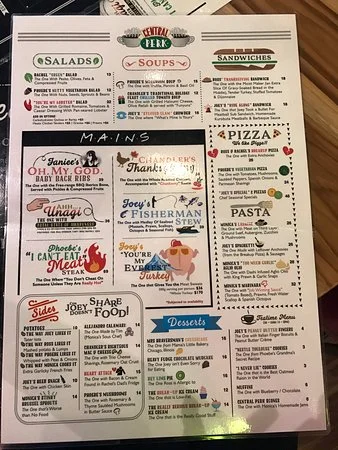 Central Perk Cafe Menu Items With Prices 
