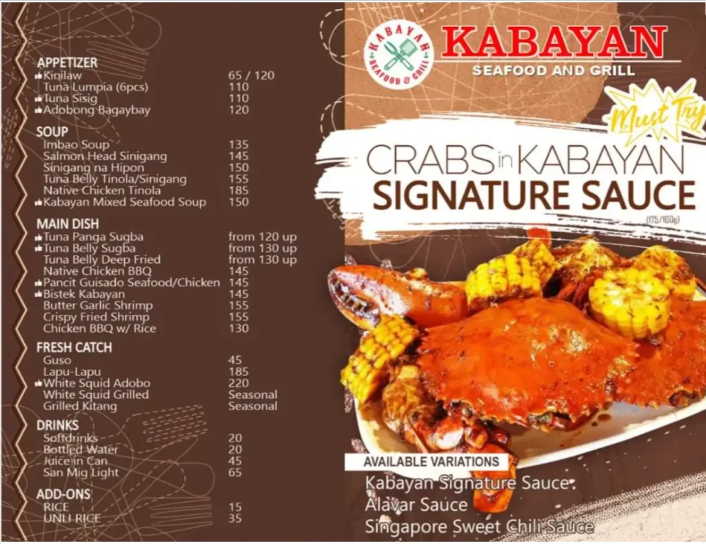 Kabayan Restaurant Menu with Price