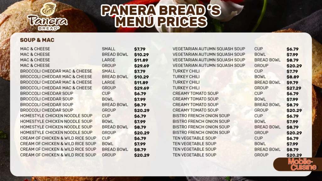 Panera Menu with Prices