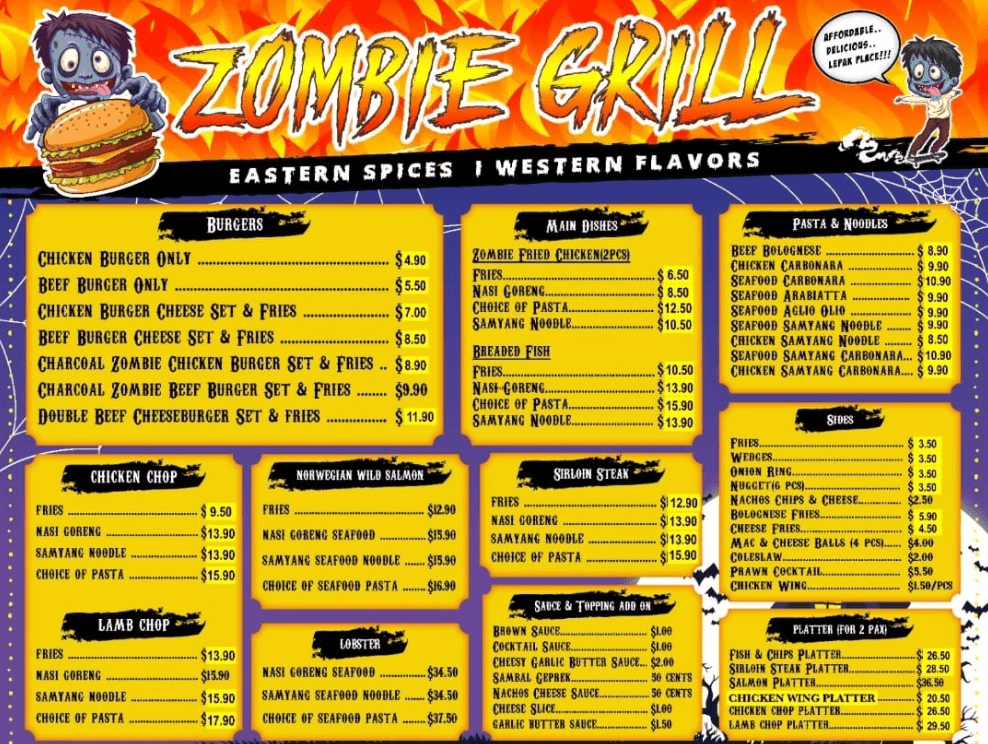 Zombie Grill Menu 